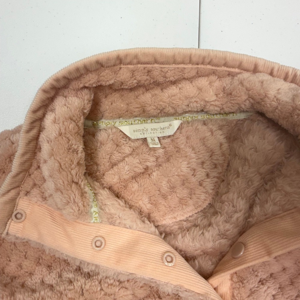 Simply Southern Peach Pink Popcorn Sherpa Fleece Quarter Snap Pullover Medium - Picture 3 of 7